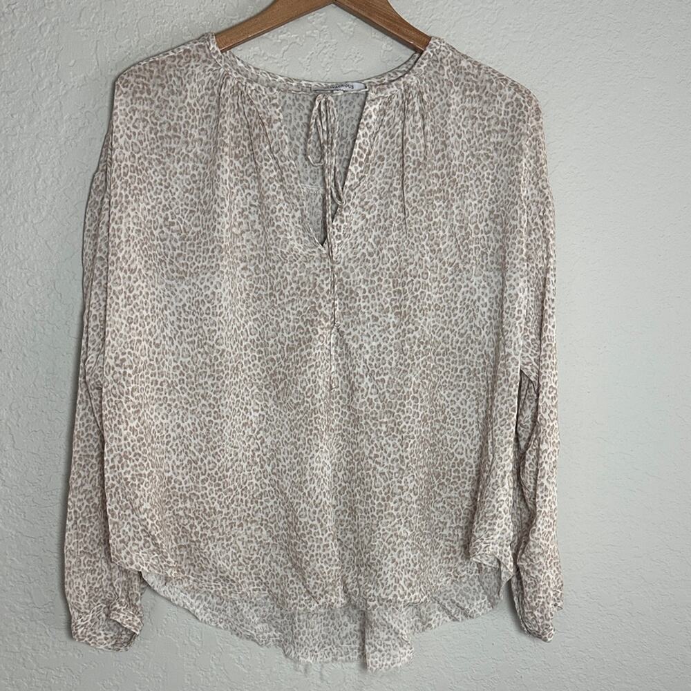 Olivaceous Cream Leopard Print Blouse Long Sleeve Lightweight Breezy Sexy Cutout